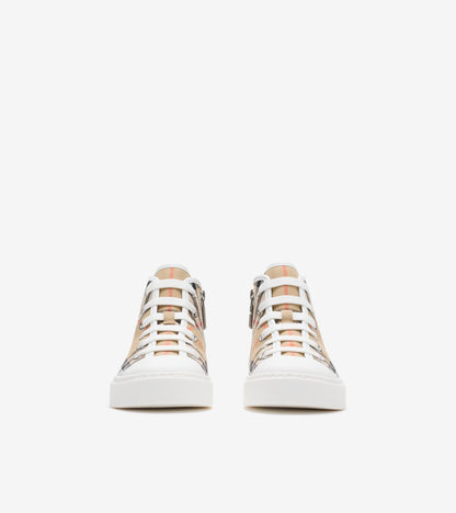 Check Cotton High-top Sneakers in Sand beige - Children
