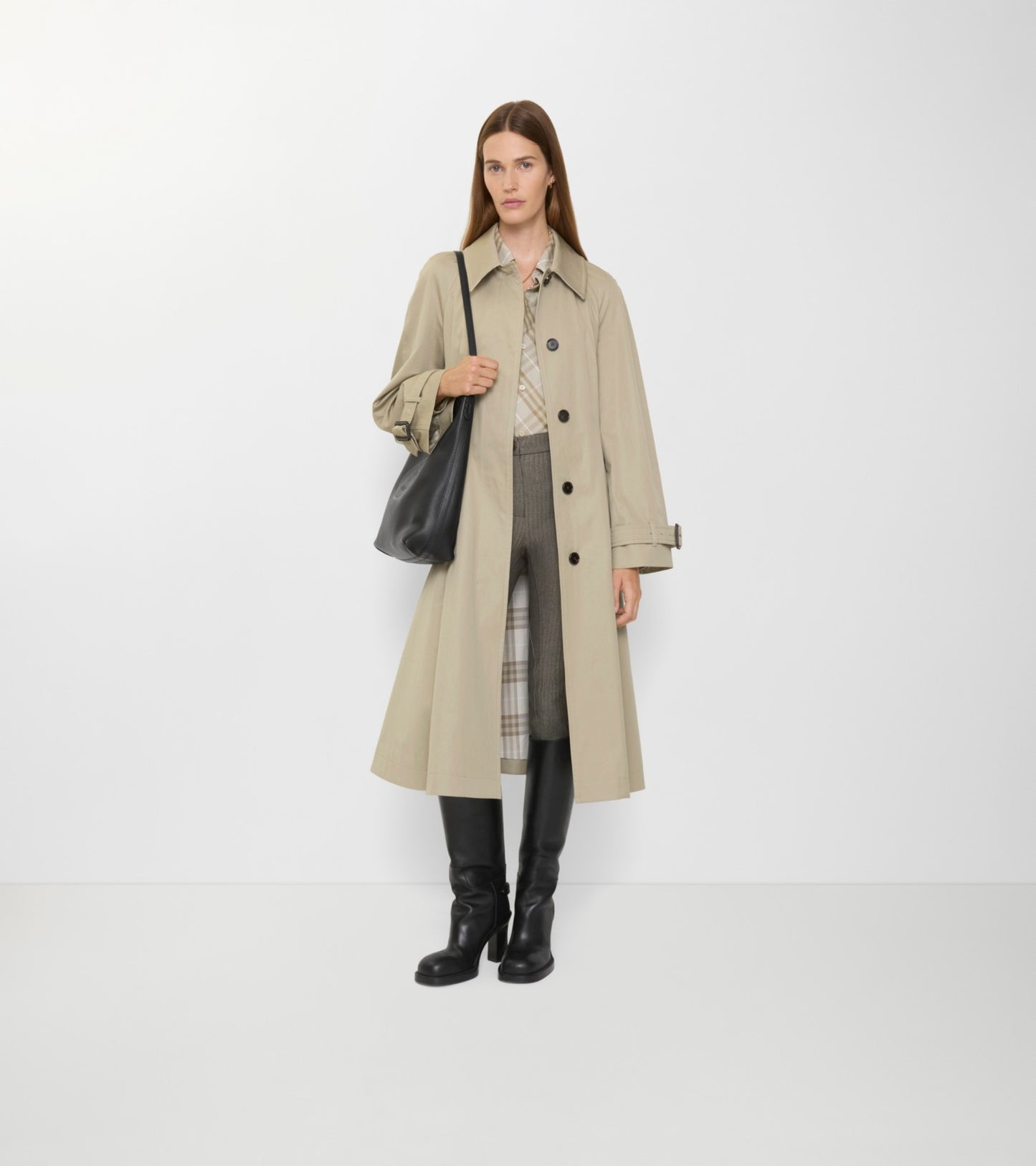 Long Gabardine Ellingham Fit-and-flare Car Coat in Quill beige