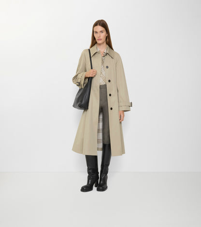 Long Gabardine Ellingham Fit-and-flare Car Coat in Quill beige