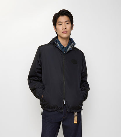 Reversible Check Newport Hooded Jacket in Pilot blue