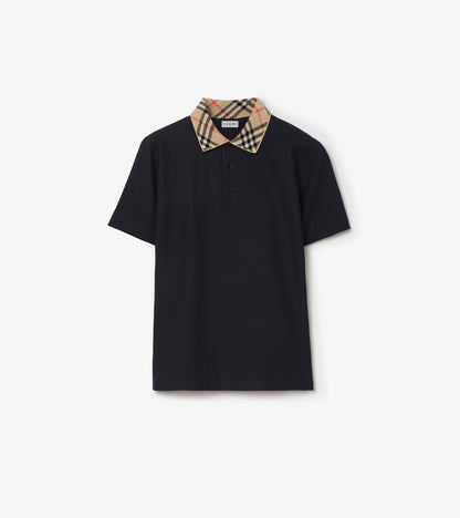 Check Collar Cotton Polo Shirt in Clove brown