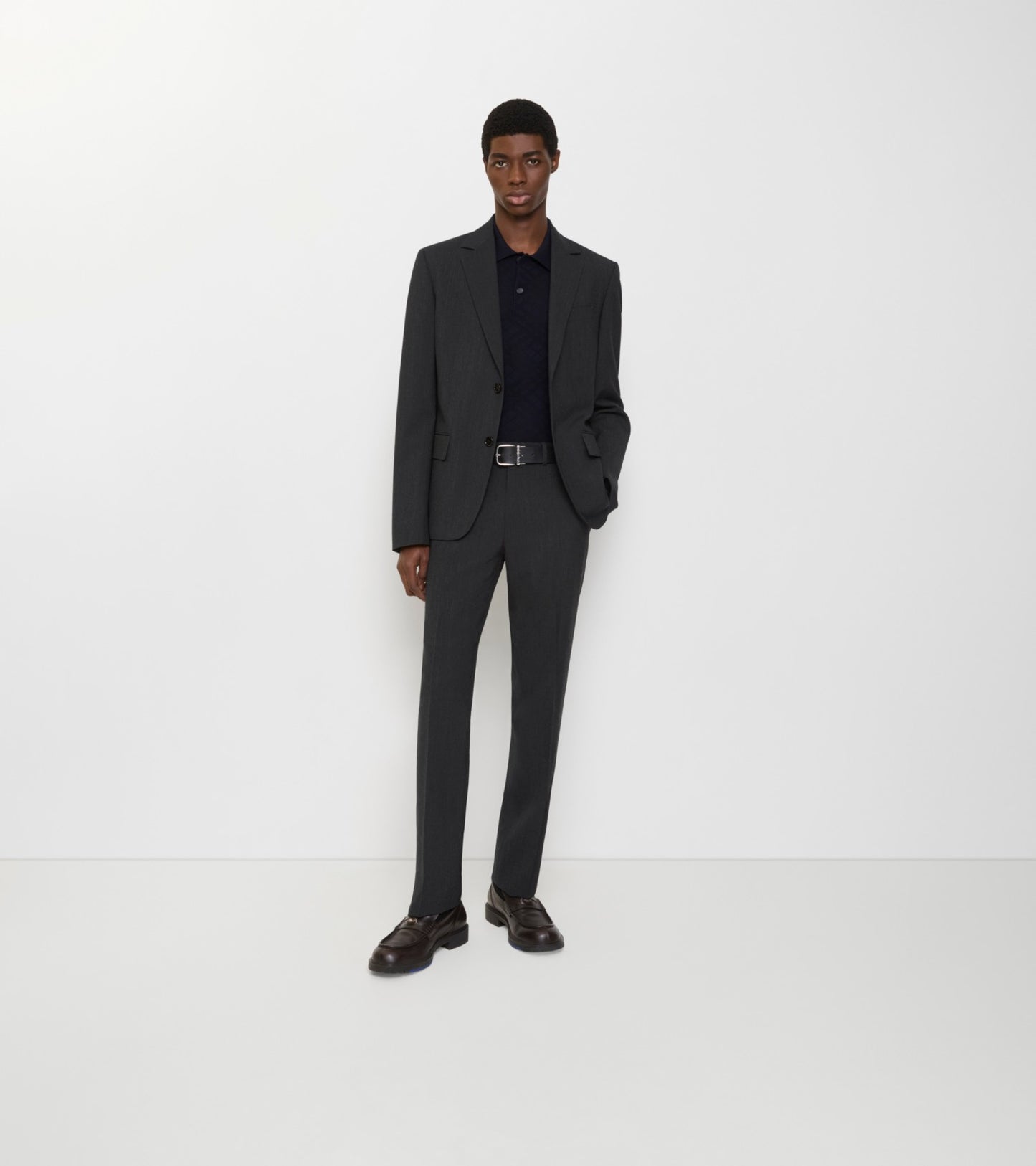 Wool Blend Tailored Trousers in Midnight grey melange