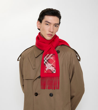 Check Label Cashmere Scarf in Crayon red