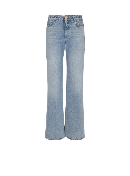 Straight-leg faded denim jeans