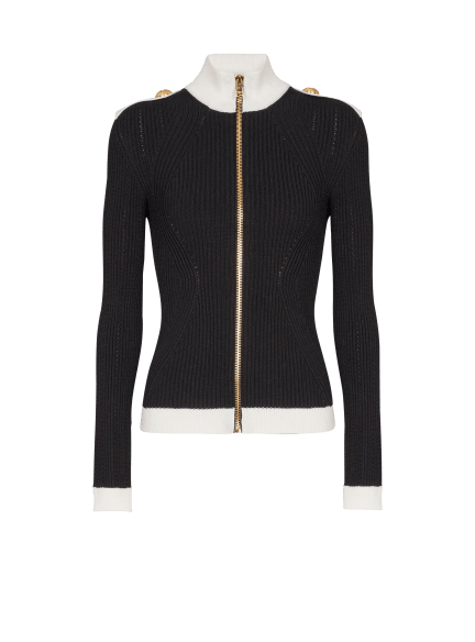 Zipped high-neck knit cardigan