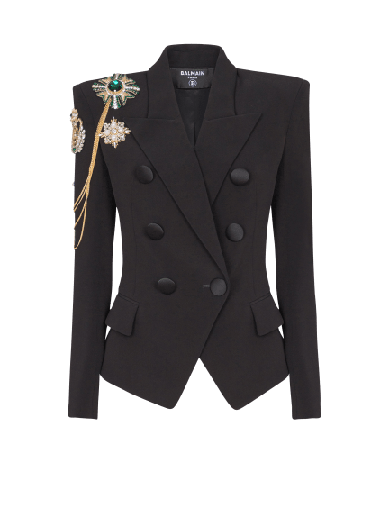 Crepe 6-buttons jacket with embroidered patches