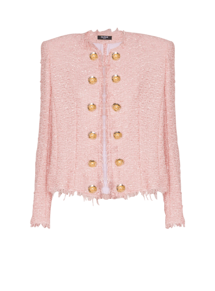Edge-to-edge sequin tweed jacket