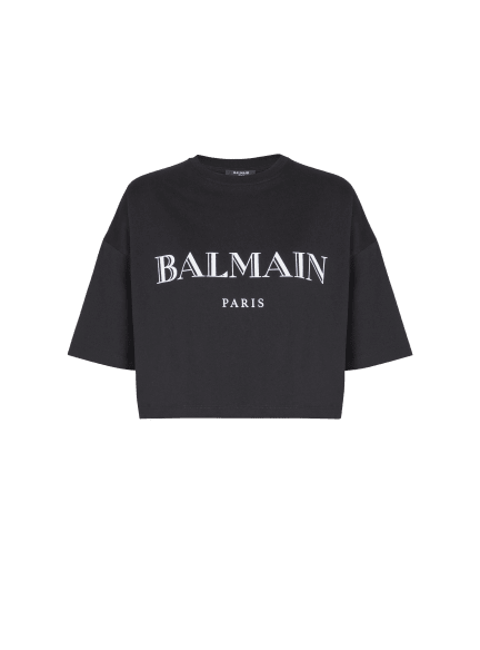 Boxy cropped T-shirt with Balmain print