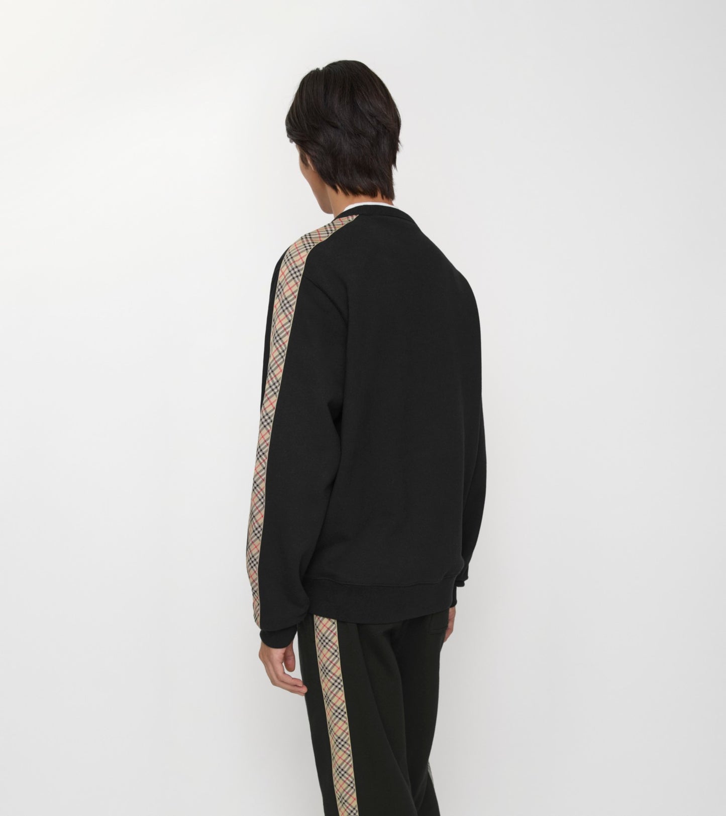 Check Trim Cotton Sweatshirt in Black