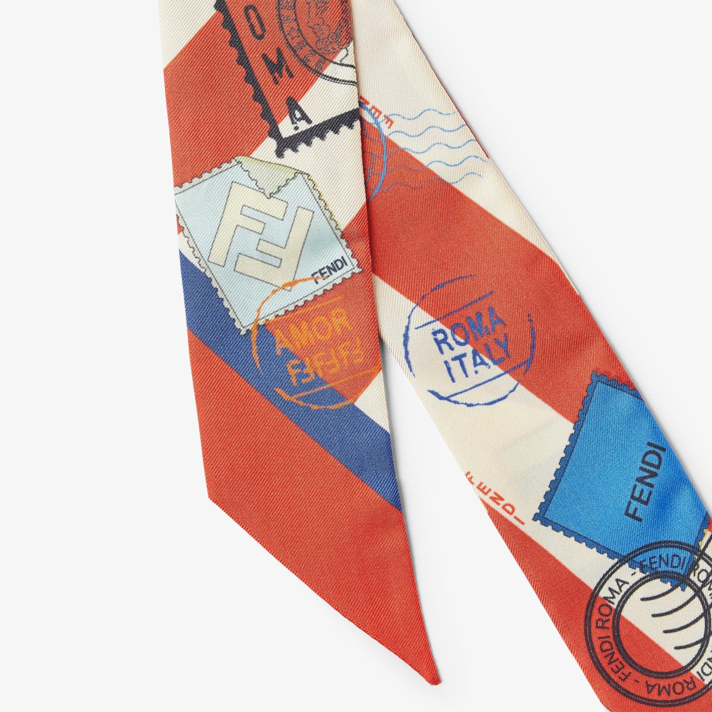 Wrappy White and rust striped silk narrow scarf