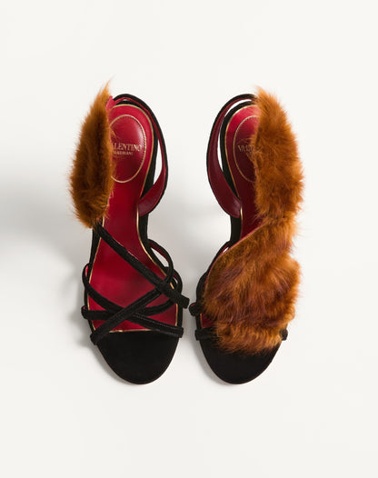 Fetishique Velvet Sandal With Fur Leaf 105 Mm
