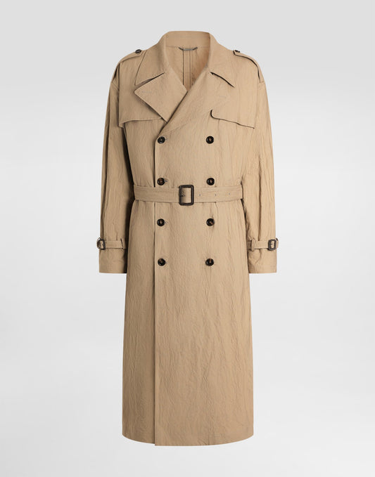 Crinkled effect cotton trench coat