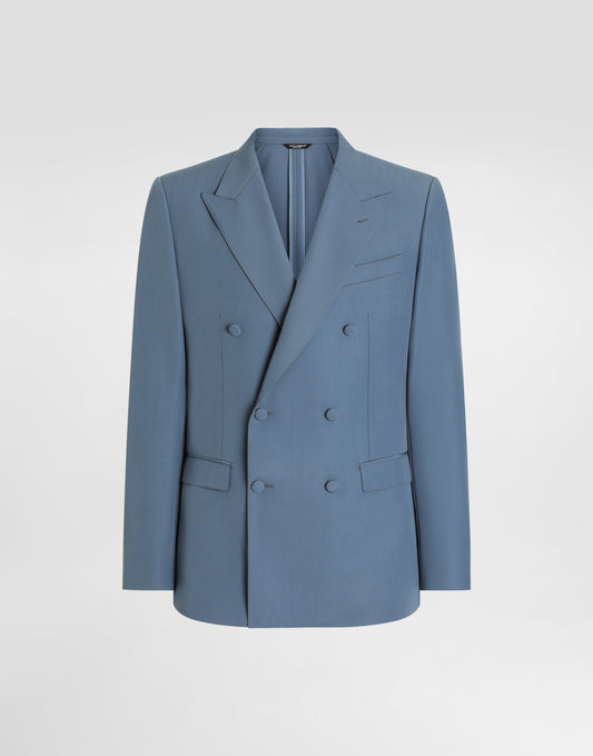 Double-breasted wool poplin jacket