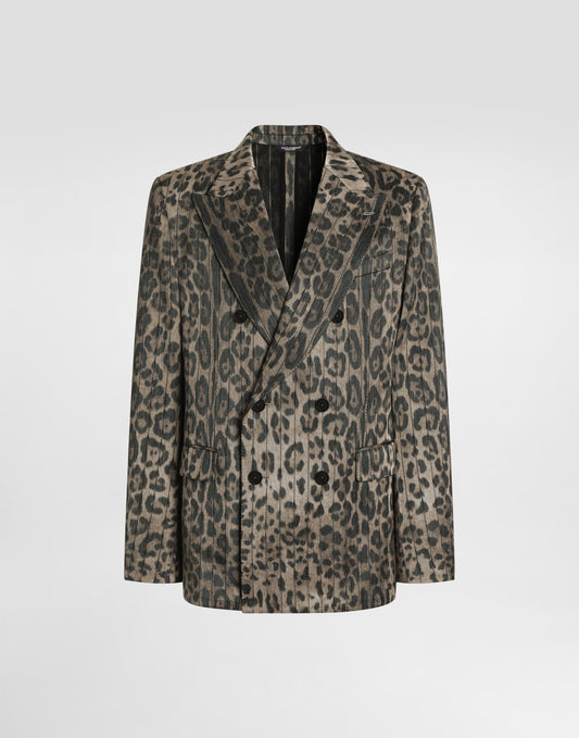 Leopard-print jacquard double-breasted jacket