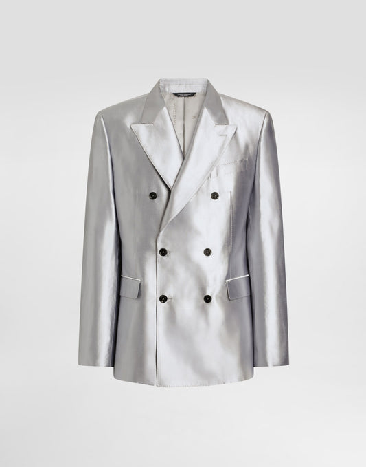 Sicilia light double-breasted silk shantung jacket