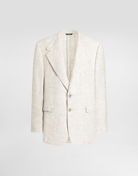 Single-breasted tweed-effect linen and viscose jacket