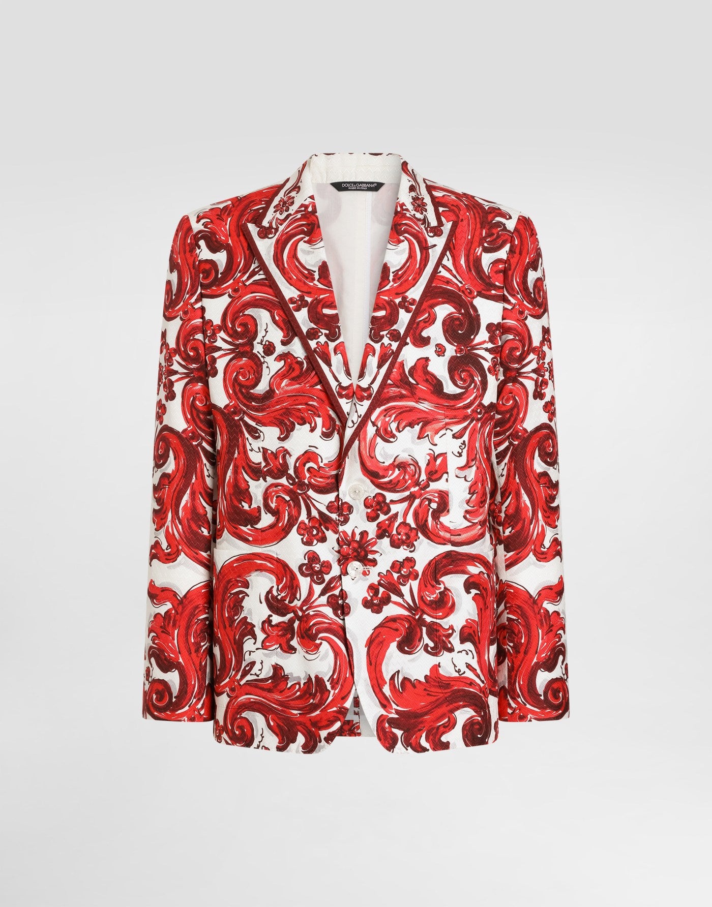 Sicilia light single-breasted jacket in majolica-print jacquard