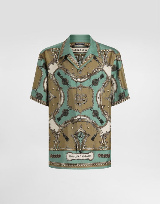 Cargo-print hawaii washed silk twill shirt