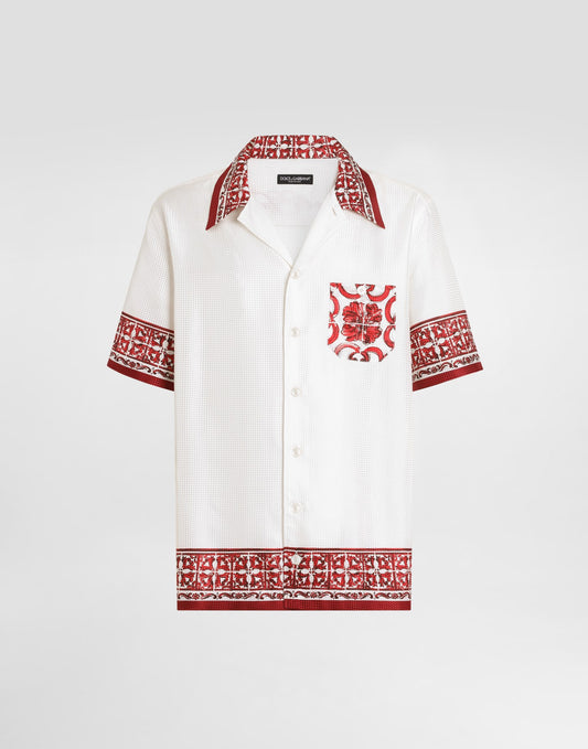 Majolica-print jacquard hawaii shirt