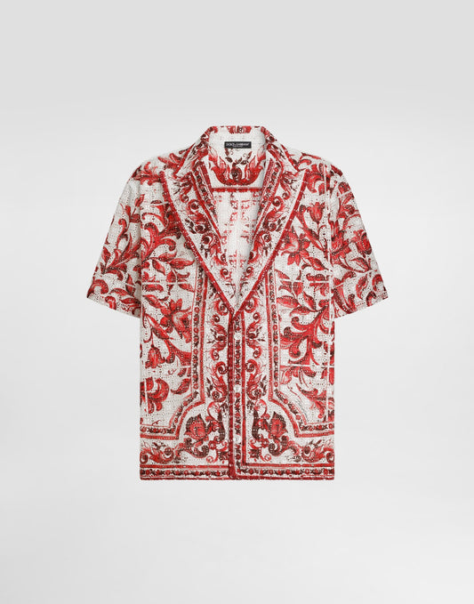 Vanity shirt in majolica-print broderie anglaise lace