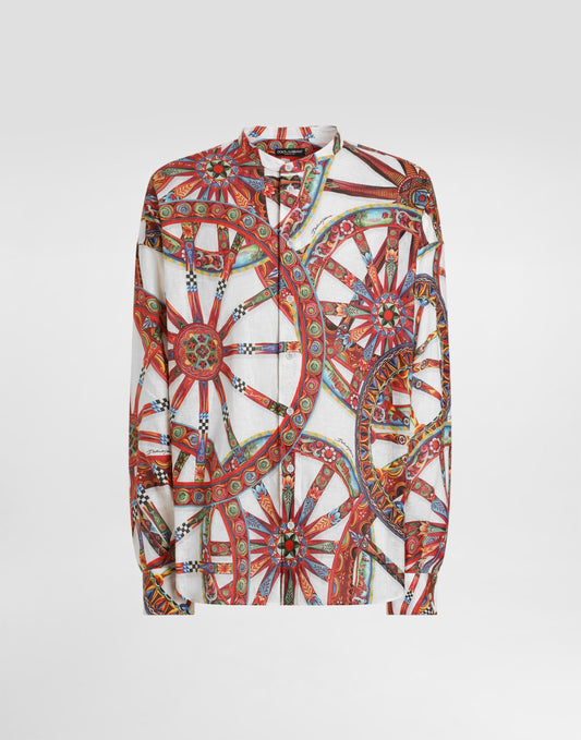 Carretto-print linen shirt