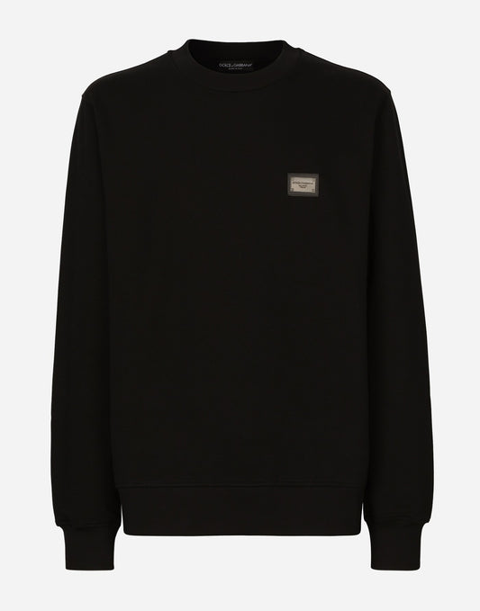 Jersey sweatshirt with branded tag