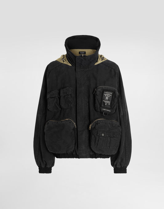 Waxed natté bomber jacket