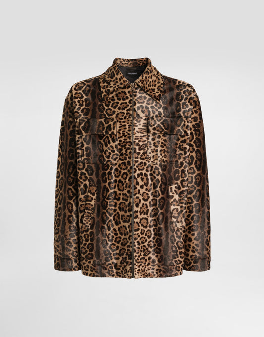Leopard-print pony shirt-style jacket