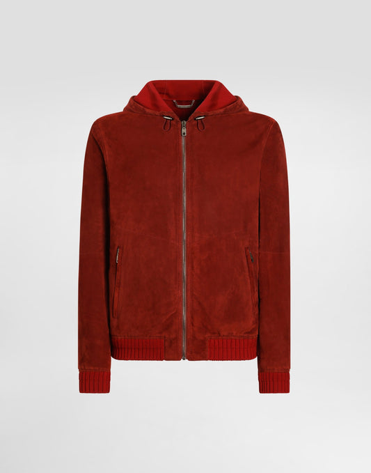 Suede hooded jacket with knit details