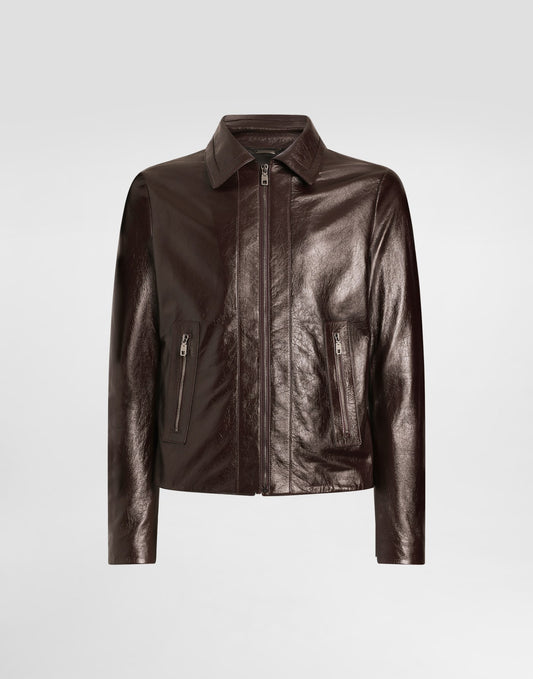 Intarsia leather jacket