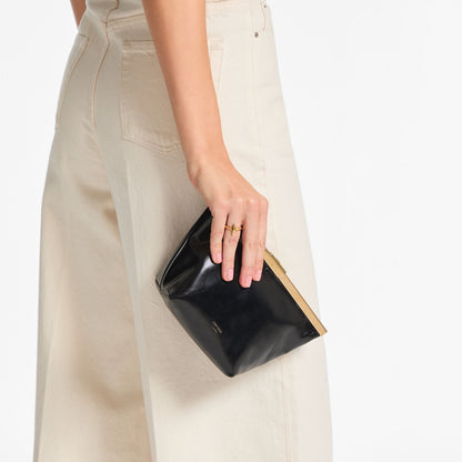 Ganache Black Biker Leather Clutch Bag