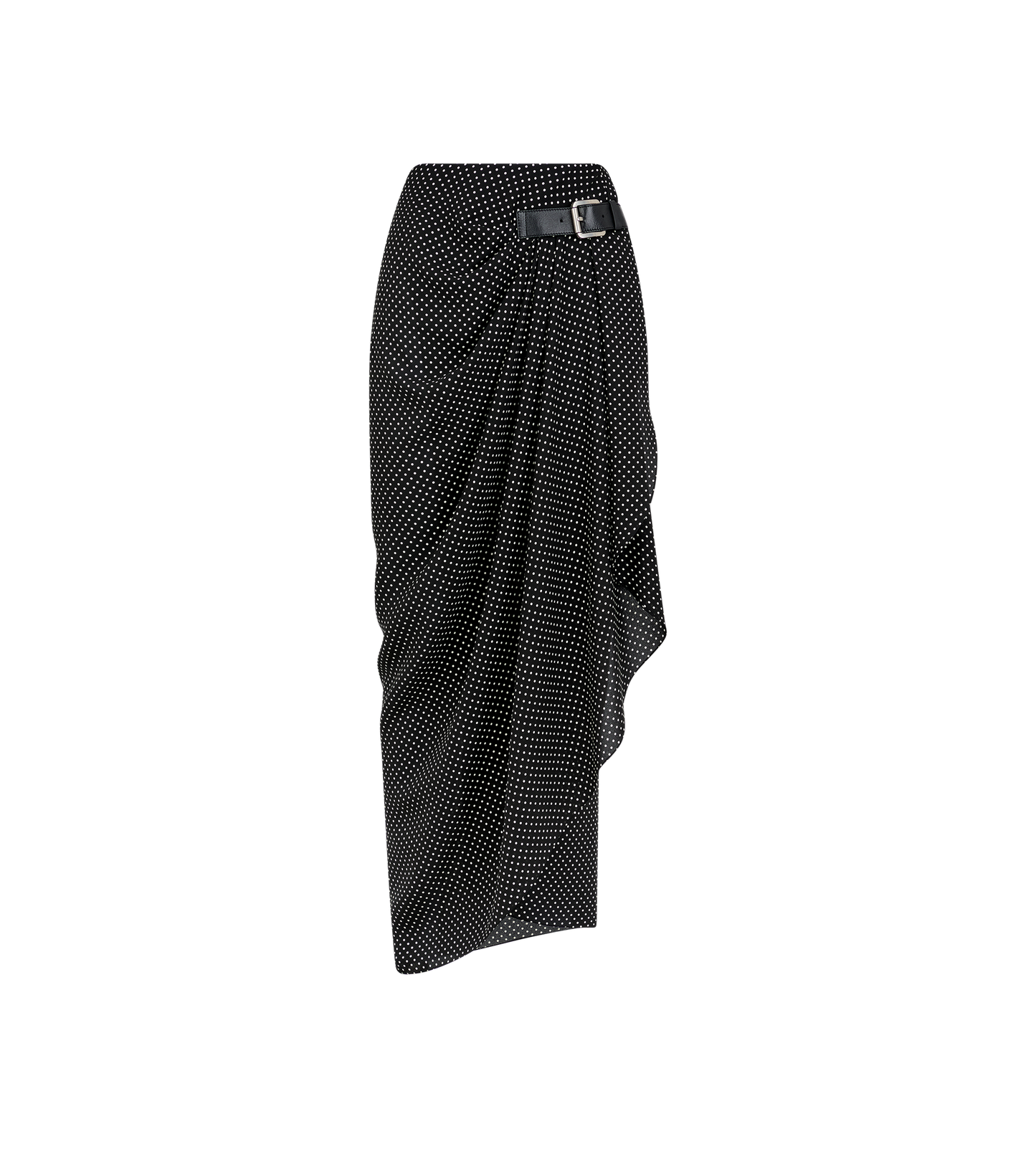 Polka Dot Silk Sable Wrap Skirt With Leather Detail