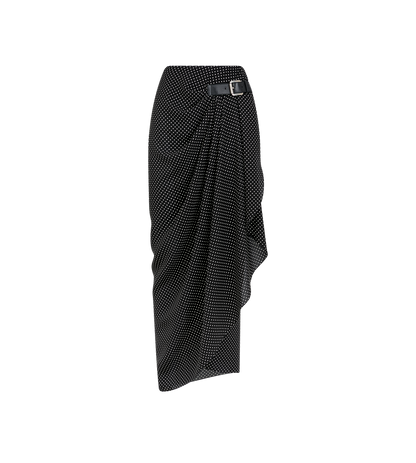 Polka Dot Silk Sable Wrap Skirt With Leather Detail