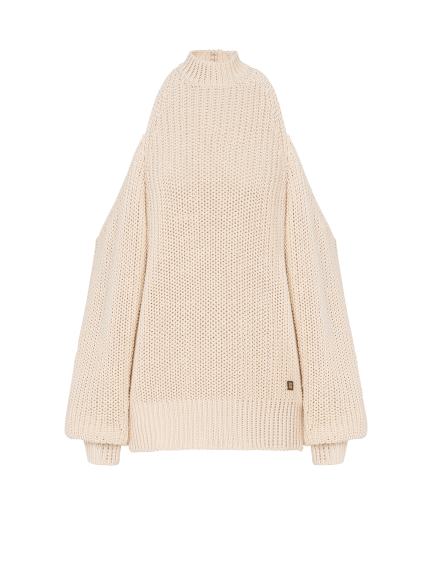 Cotton knit open-shoulder jumper