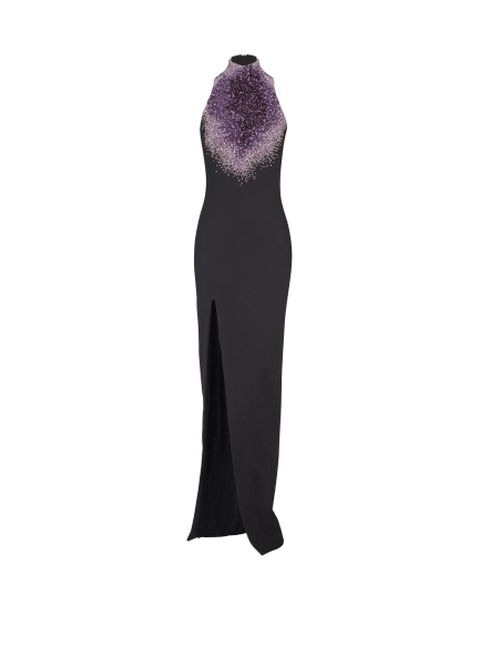 Milano jersey dress with Amethyst embroidery
