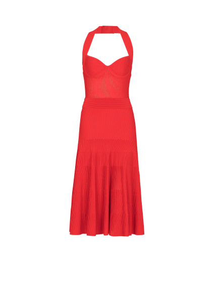 Halterneck pleated knit midi dress