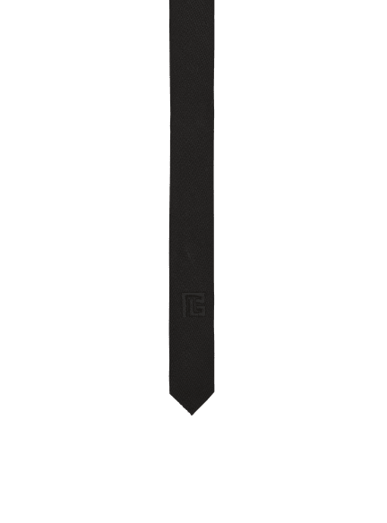 Slim wool tie with PB embroidery