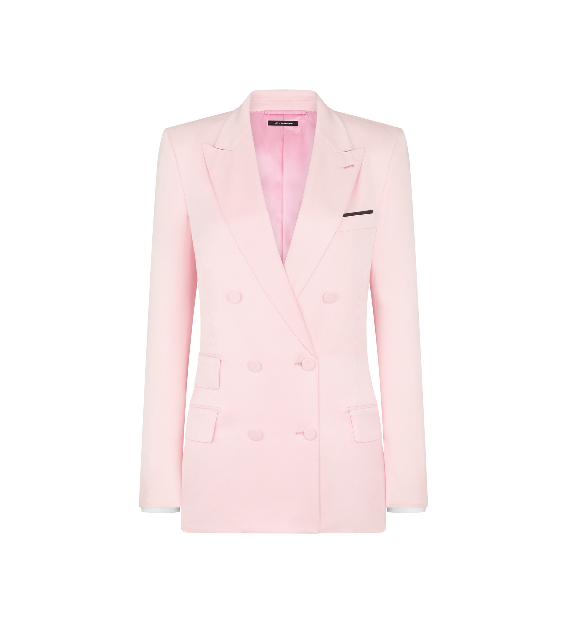Silk Satin Double Breasted Peak Lapel Jacket