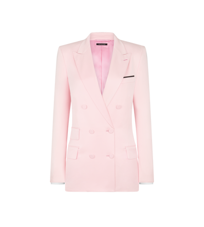 Silk Satin Double Breasted Peak Lapel Jacket