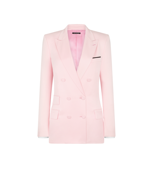 Silk Satin Double Breasted Peak Lapel Jacket