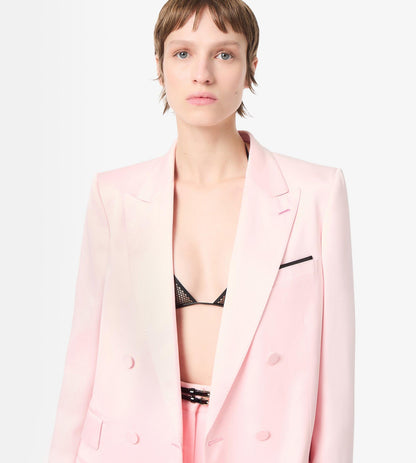 Silk Satin Double Breasted Peak Lapel Jacket