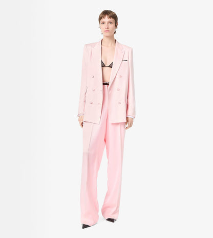 Silk Satin Double Breasted Peak Lapel Jacket