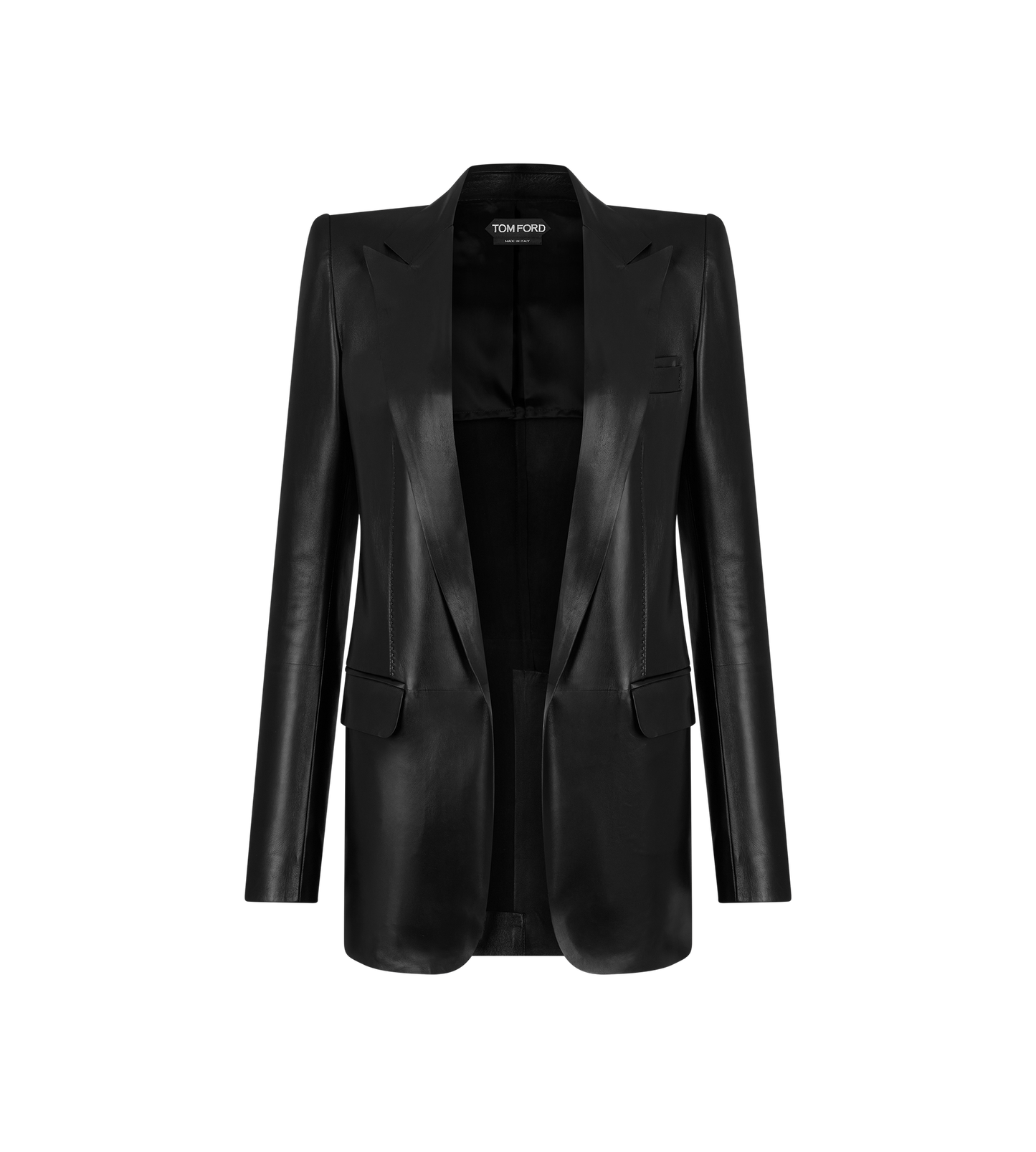 Silky Guanteria Leather Single Breasted Peak Lapel Jacket