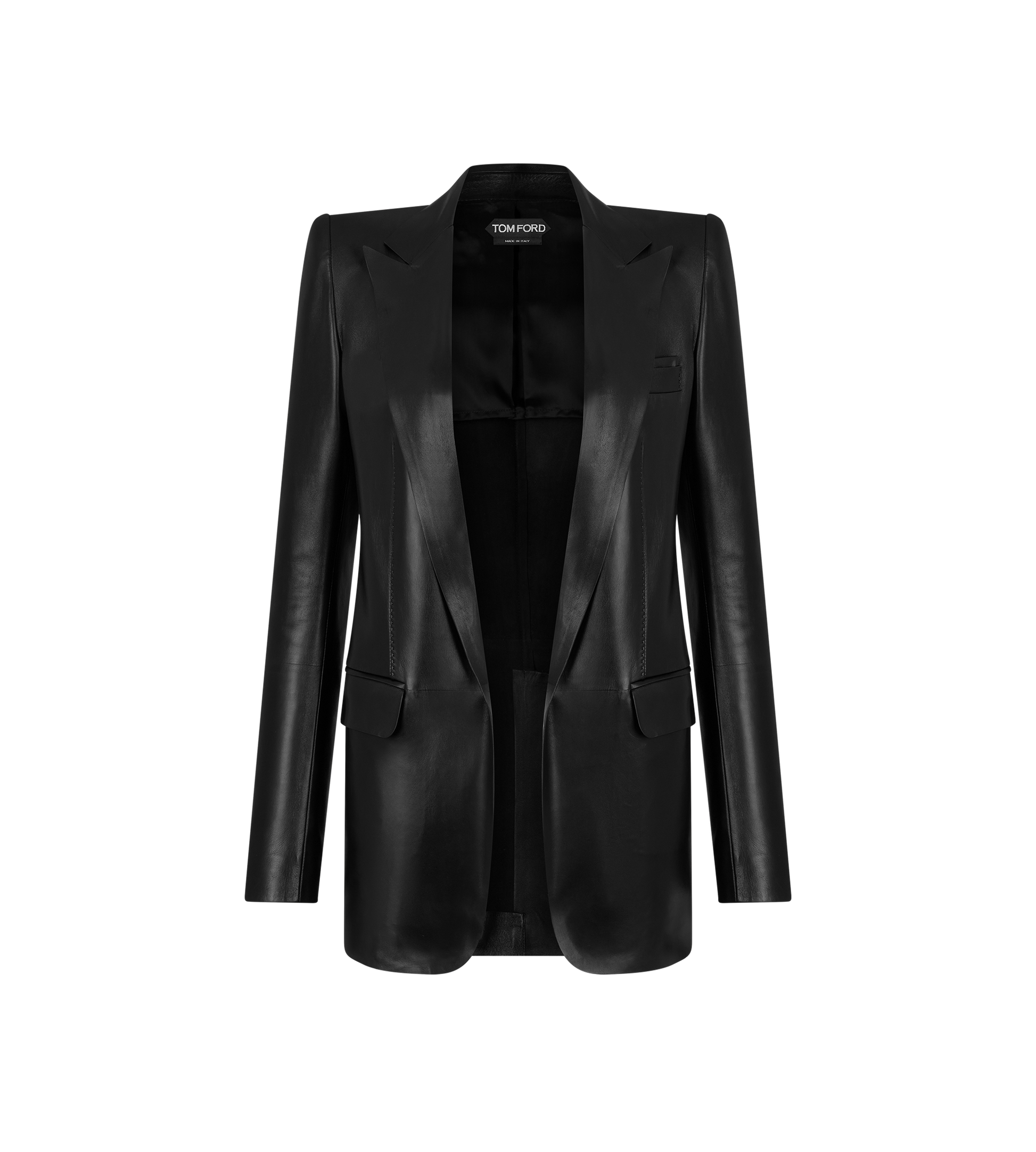 Silky Guanteria Leather Single Breasted Peak Lapel Jacket