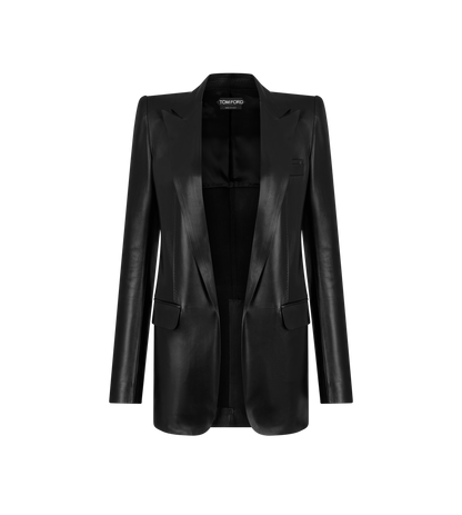 Silky Guanteria Leather Single Breasted Peak Lapel Jacket