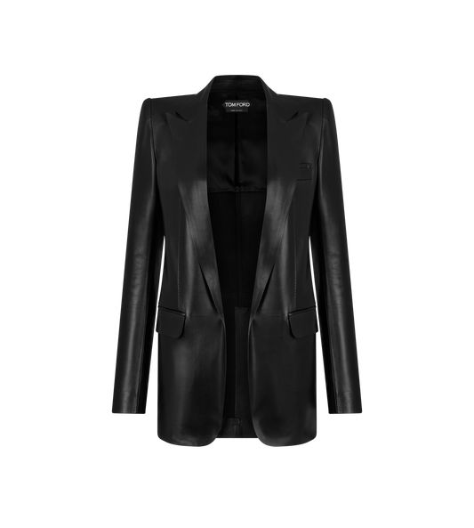 Silky Guanteria Leather Single Breasted Peak Lapel Jacket