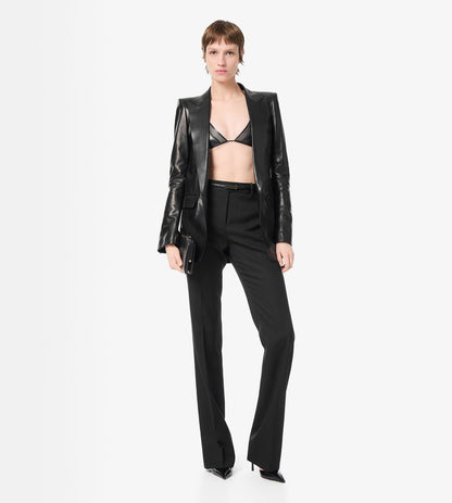 Silky Guanteria Leather Single Breasted Peak Lapel Jacket