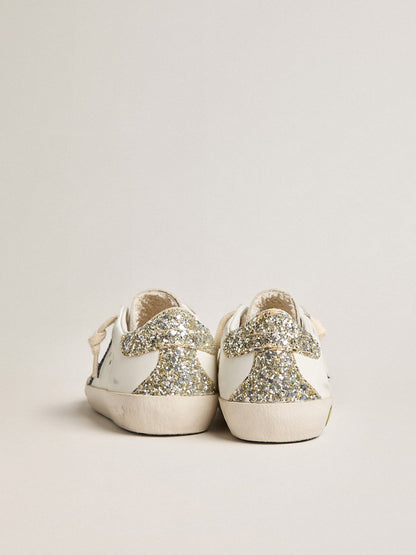 Junior Super-Star in leather with glitter star and heel tab