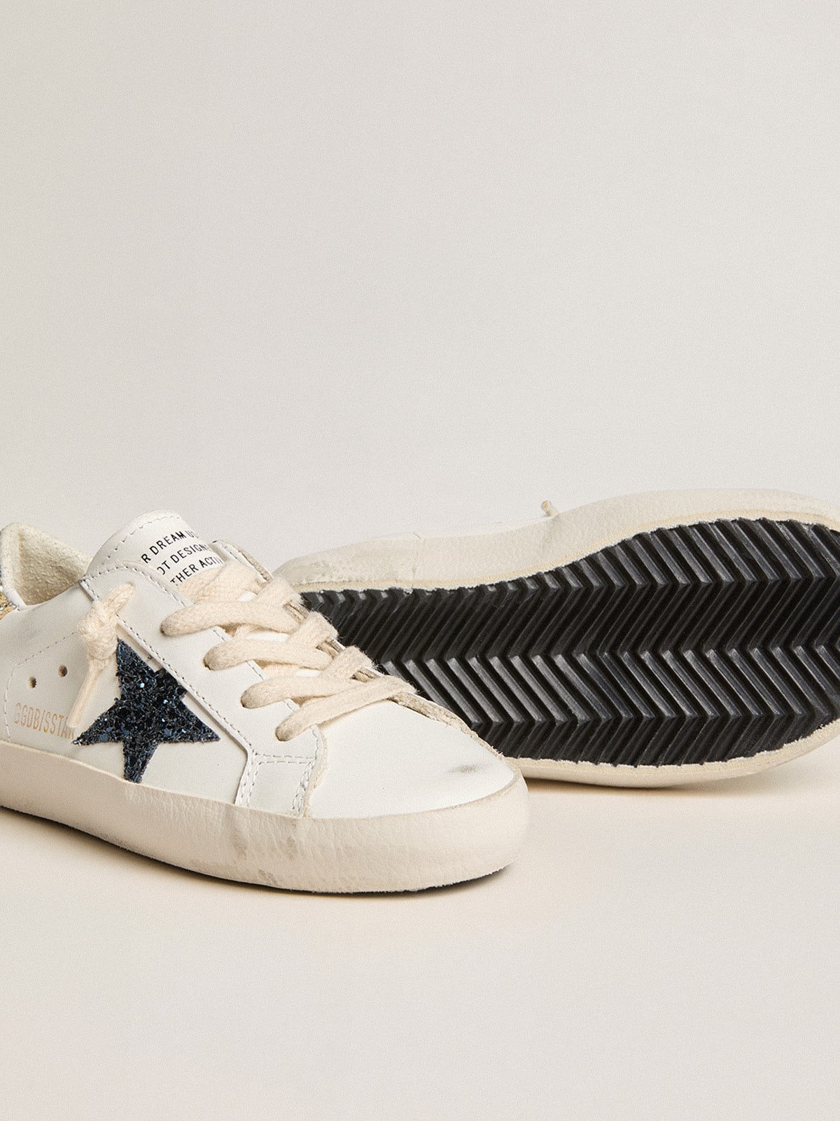 Junior Super-Star in leather with glitter star and heel tab