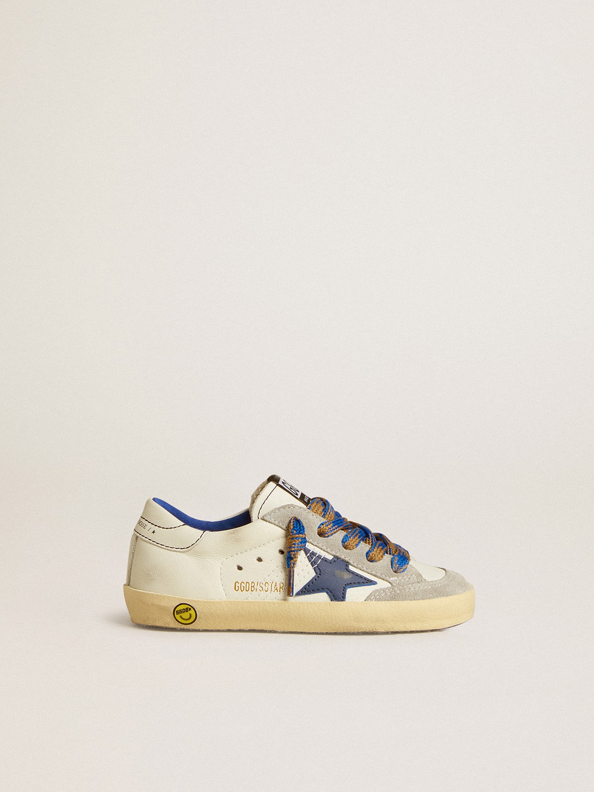 Super-Star Junior with blue leather star and ice-gray suede inserts